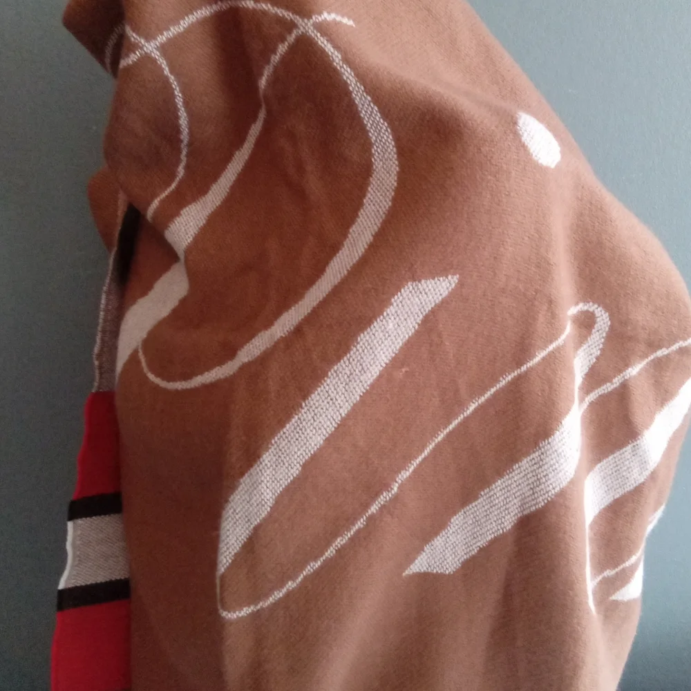 Victoria's Secret Pink Oversized Blanket Scarf Wrap Tan White Pink Stripe Fringe